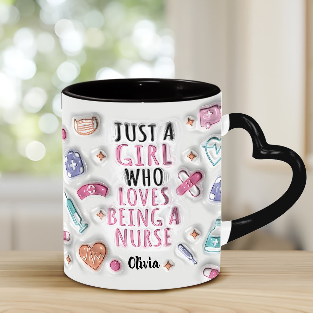 Love Being A Nurse - Personalized Nurse Heart Handle Mug