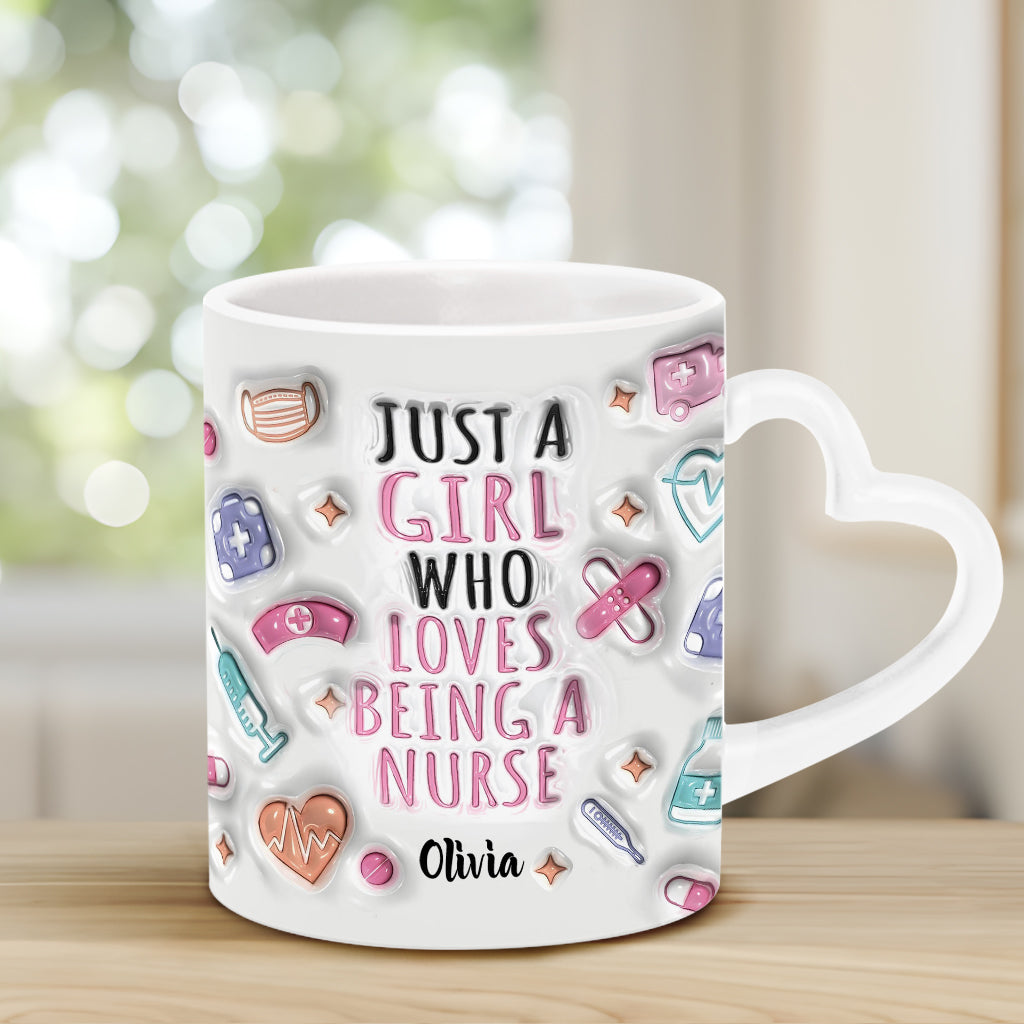 Love Being A Nurse - Personalized Nurse Heart Handle Mug