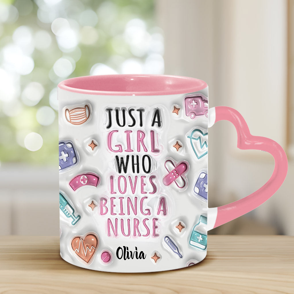 Love Being A Nurse - Personalized Nurse Heart Handle Mug