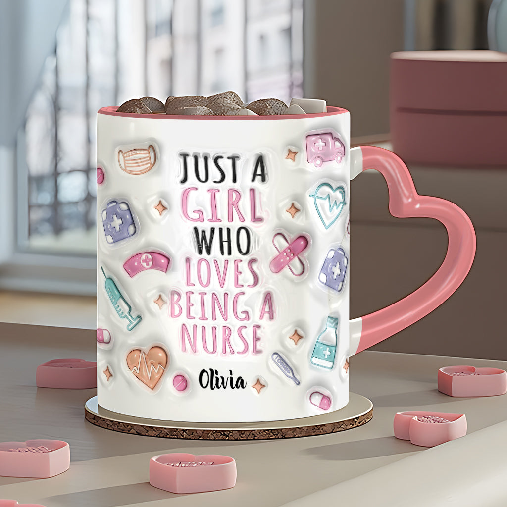 Love Being A Nurse - Personalized Nurse Heart Handle Mug