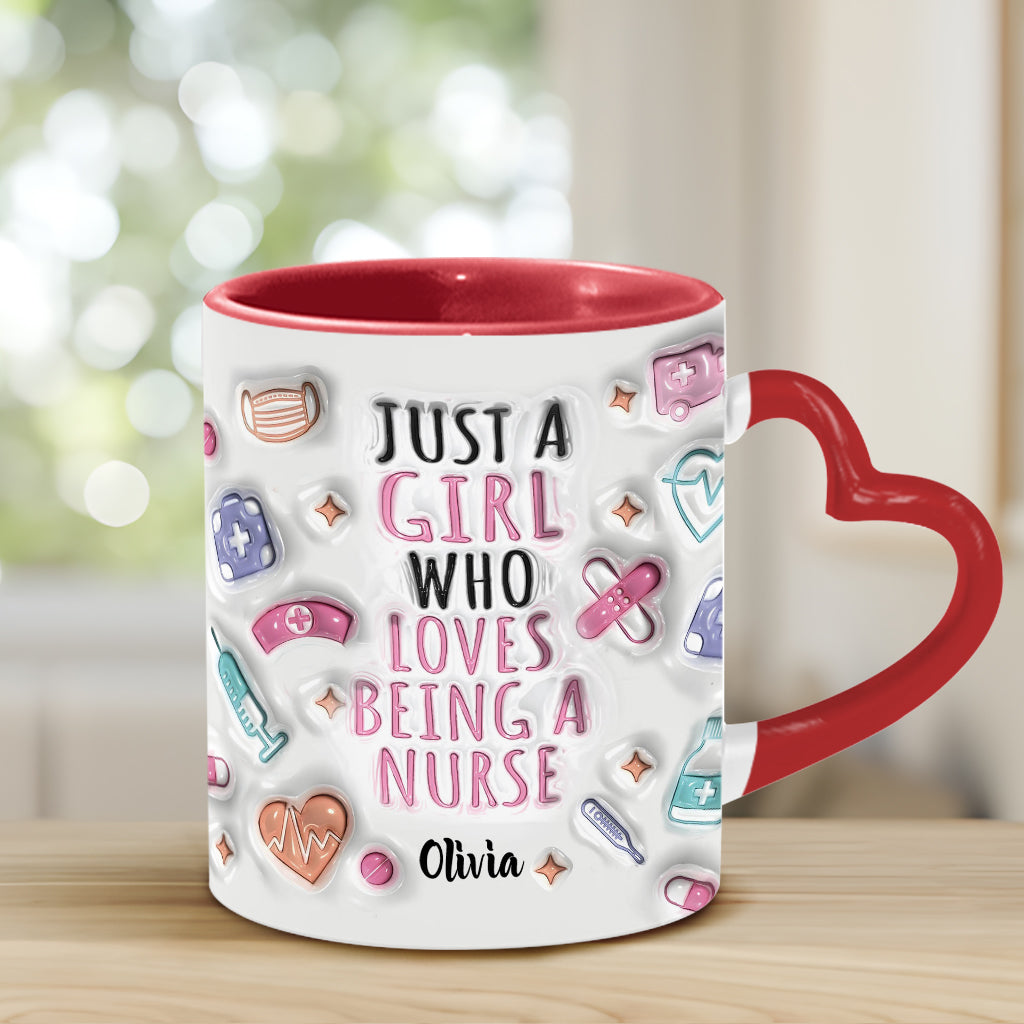 Love Being A Nurse - Personalized Nurse Heart Handle Mug