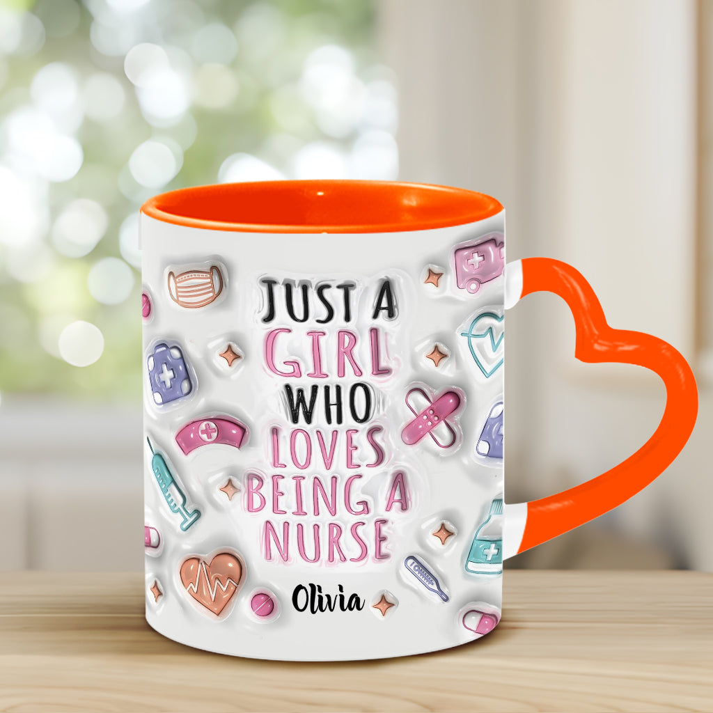 Love Being A Nurse - Personalized Nurse Heart Handle Mug