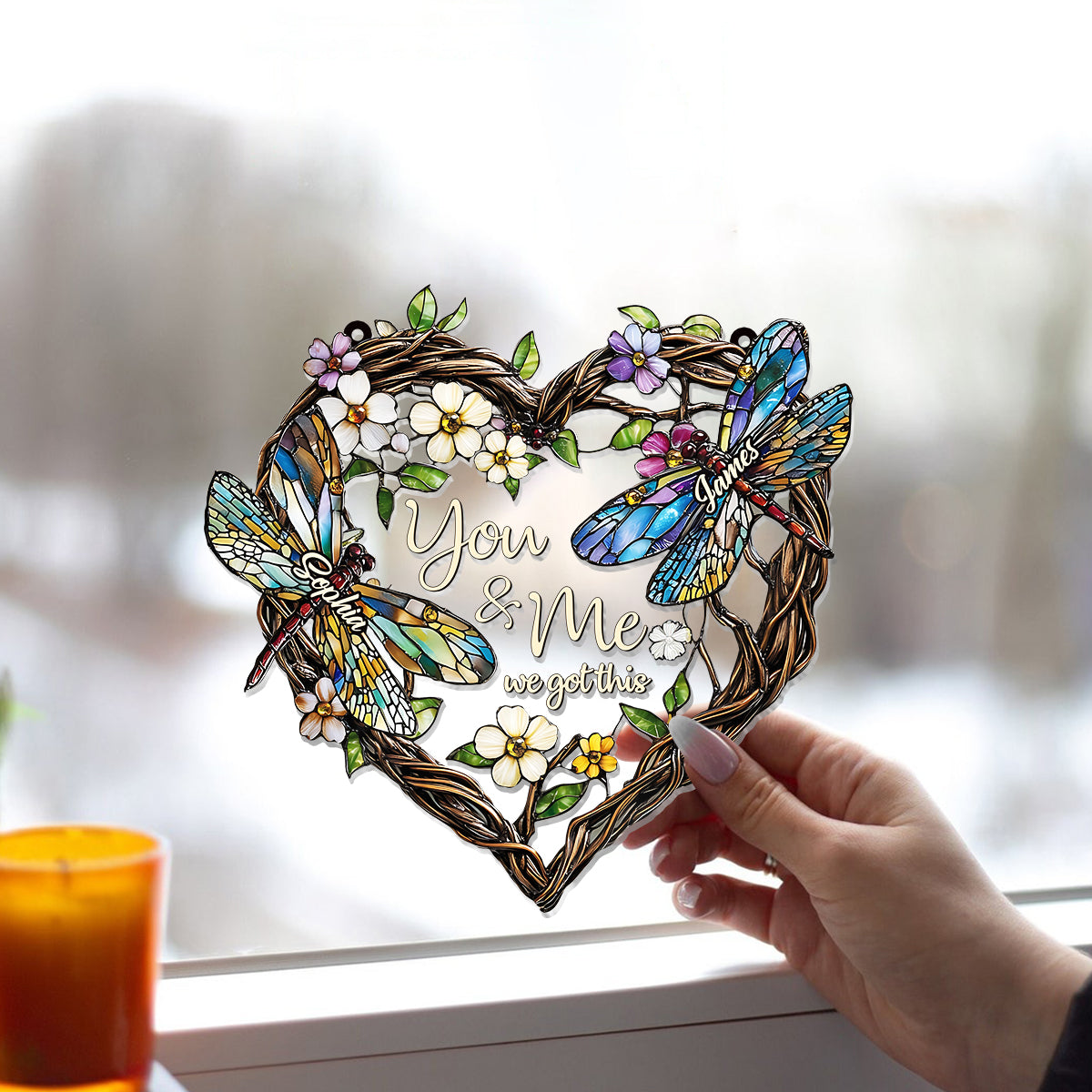 Dragonfly Couple - Personalized Dragonfly Window Hanging Suncatcher Ornament