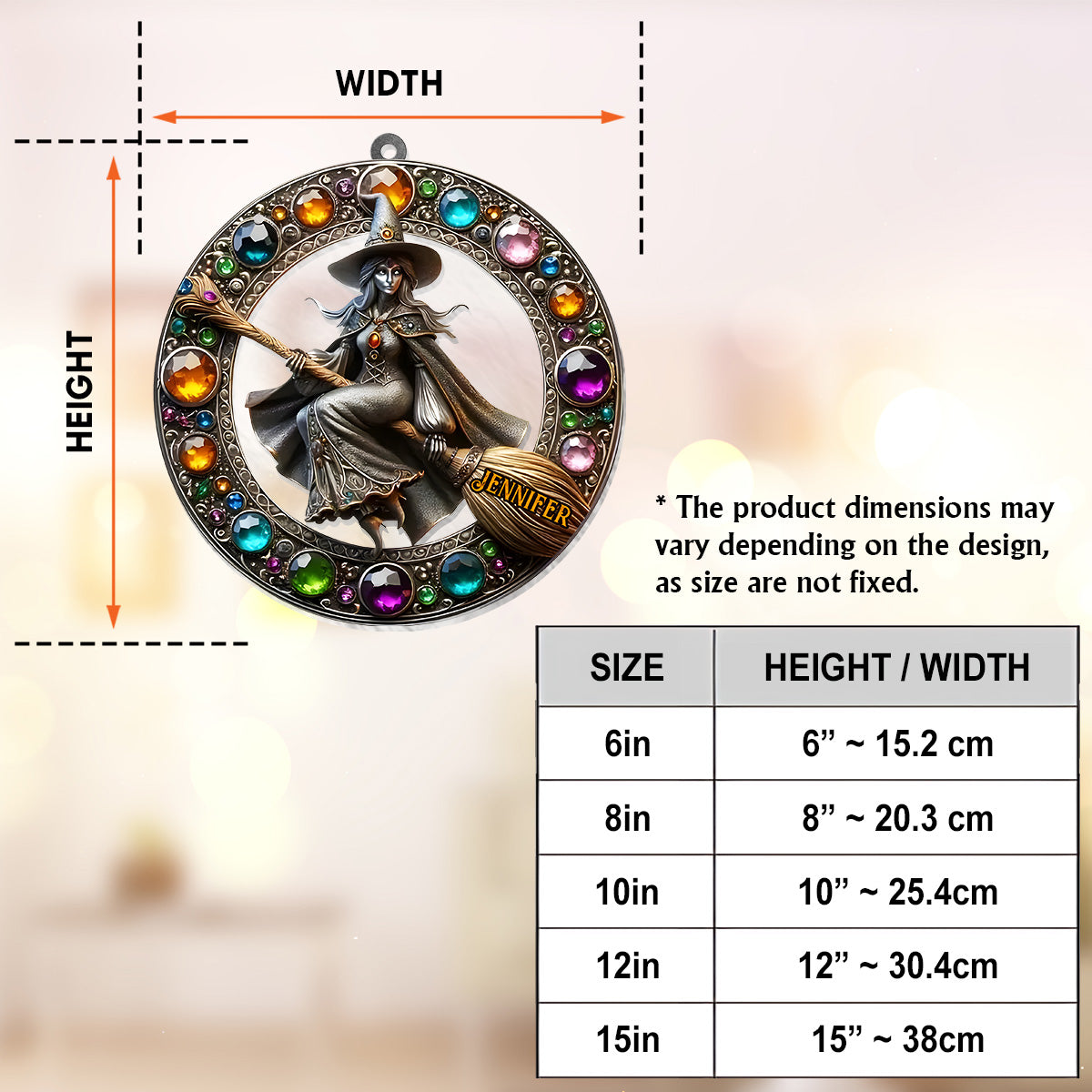 Belle Sorcière - Ornement Attrape-Soleil à suspendre à la fenêtre, personnalisé et orné d'une sorcière 