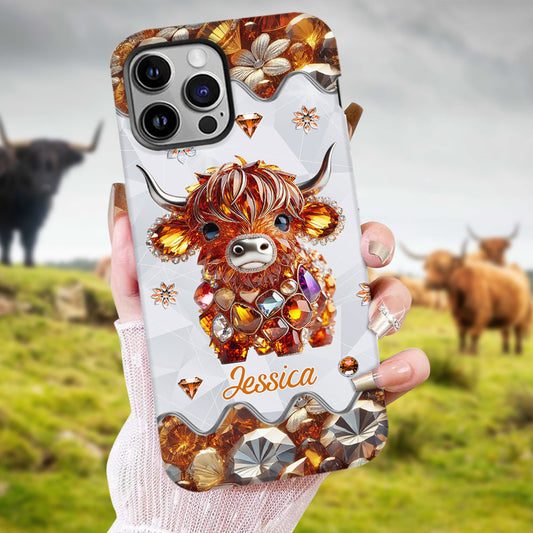 Coque de téléphone personnalisée avec impression intégrale « Juste une fille qui aime les vaches des Highlands »