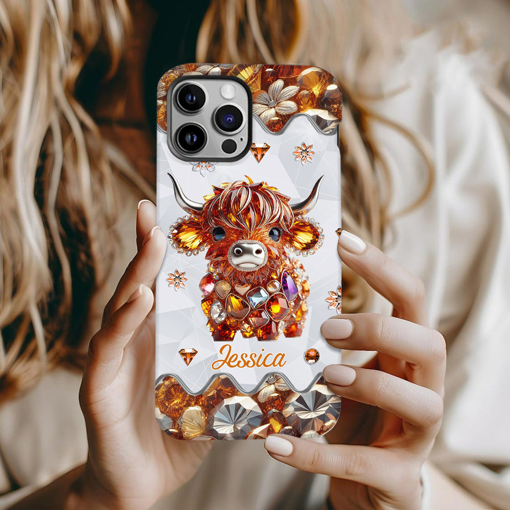 Coque de téléphone personnalisée avec impression intégrale « Juste une fille qui aime les vaches des Highlands »