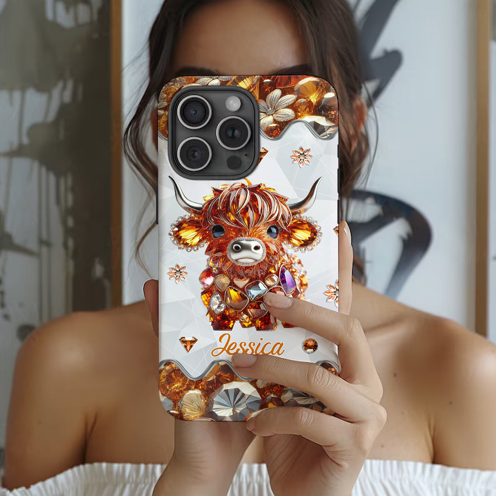 Coque de téléphone personnalisée avec impression intégrale « Juste une fille qui aime les vaches des Highlands »