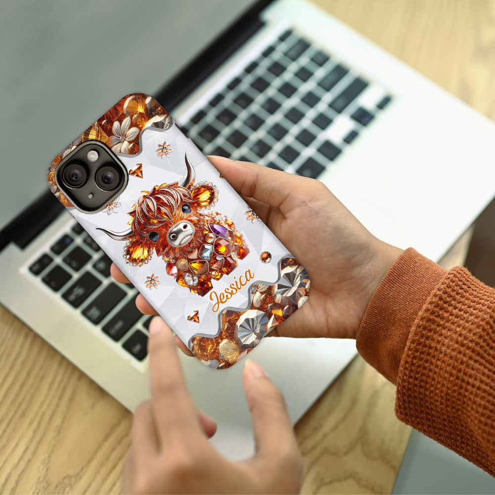 Coque de téléphone personnalisée avec impression intégrale « Juste une fille qui aime les vaches des Highlands »