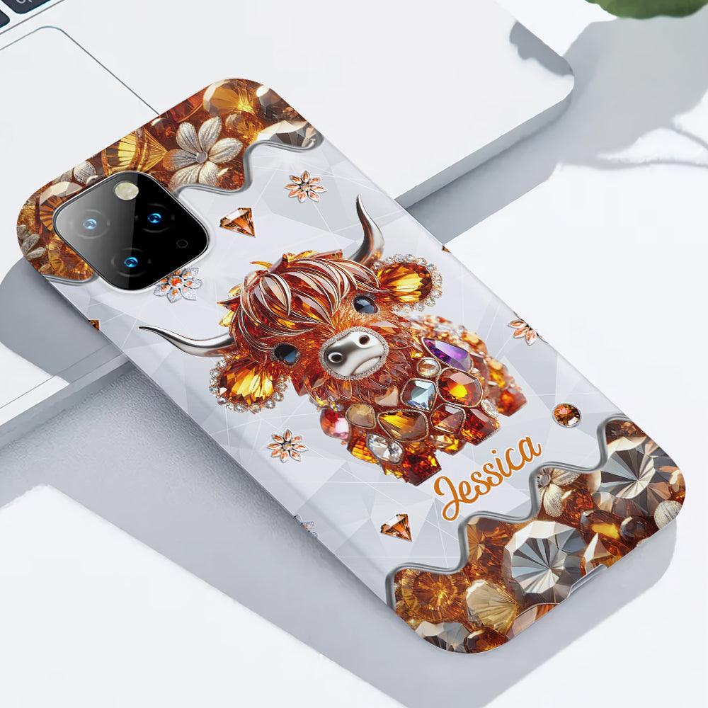 Coque de téléphone personnalisée avec impression intégrale « Juste une fille qui aime les vaches des Highlands »