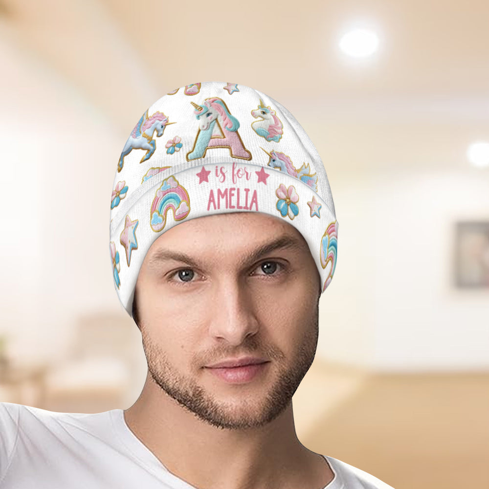 Magnifique alphabet licorne - Bonnet enfant personnalisé
