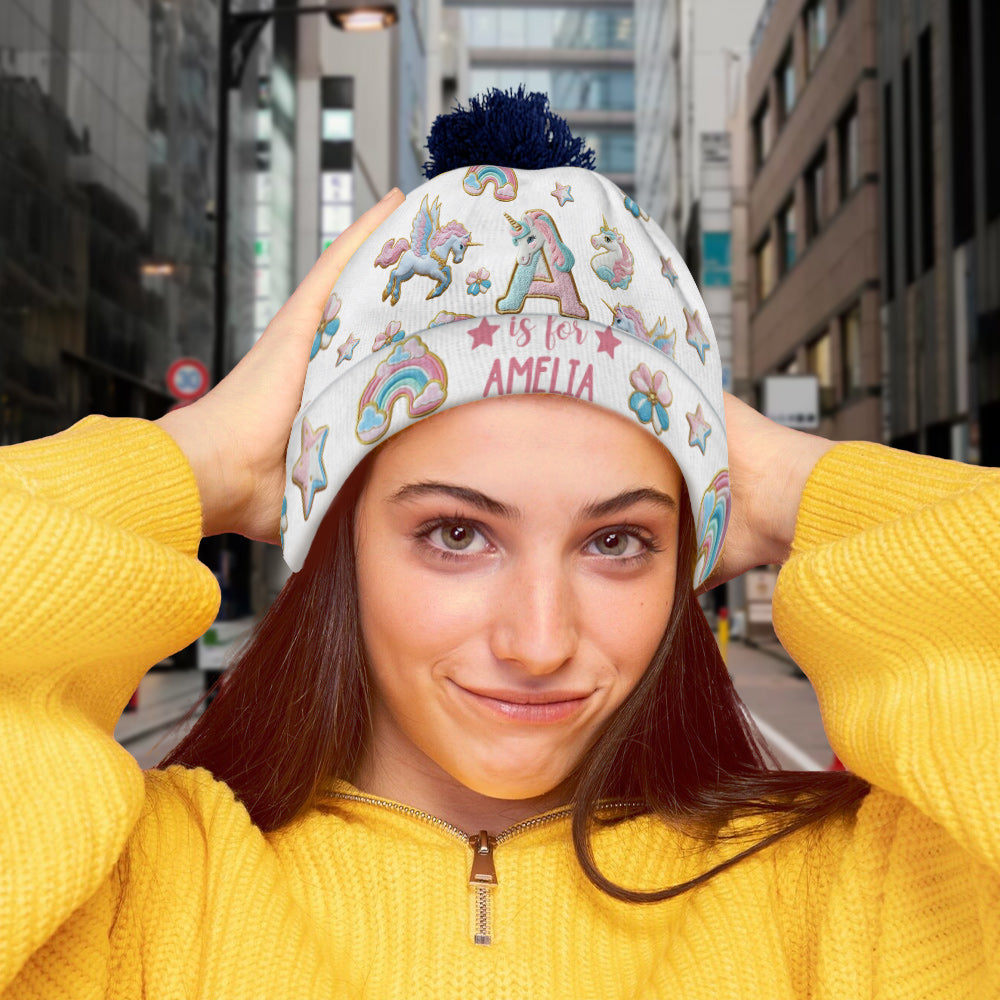 Magnifique alphabet licorne - Bonnet enfant personnalisé
