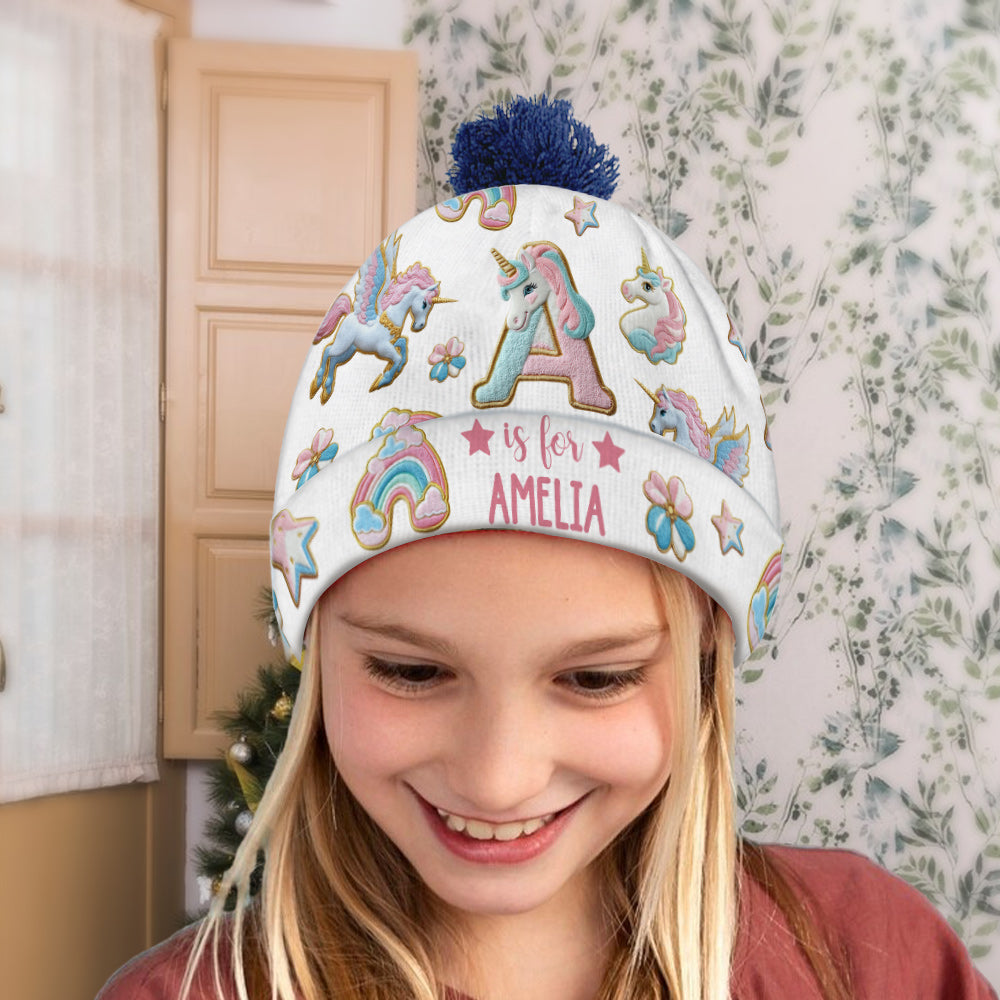 Magnifique alphabet licorne - Bonnet enfant personnalisé