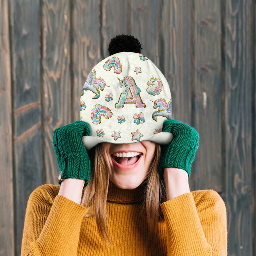 Magnifique alphabet licorne - Bonnet enfant personnalisé