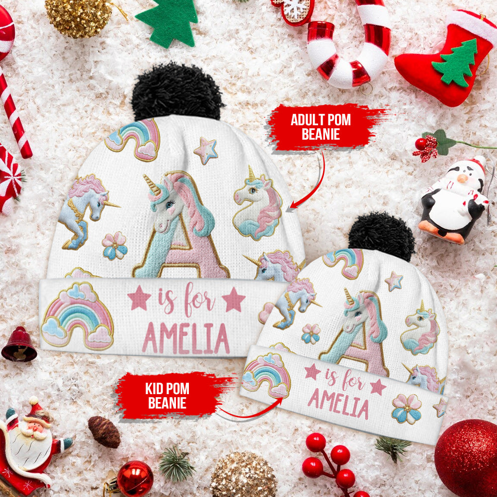 Magnifique alphabet licorne - Bonnet enfant personnalisé