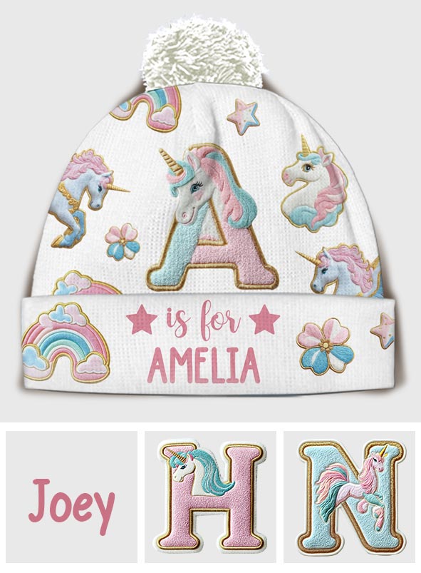 Magnifique alphabet licorne - Bonnet enfant personnalisé