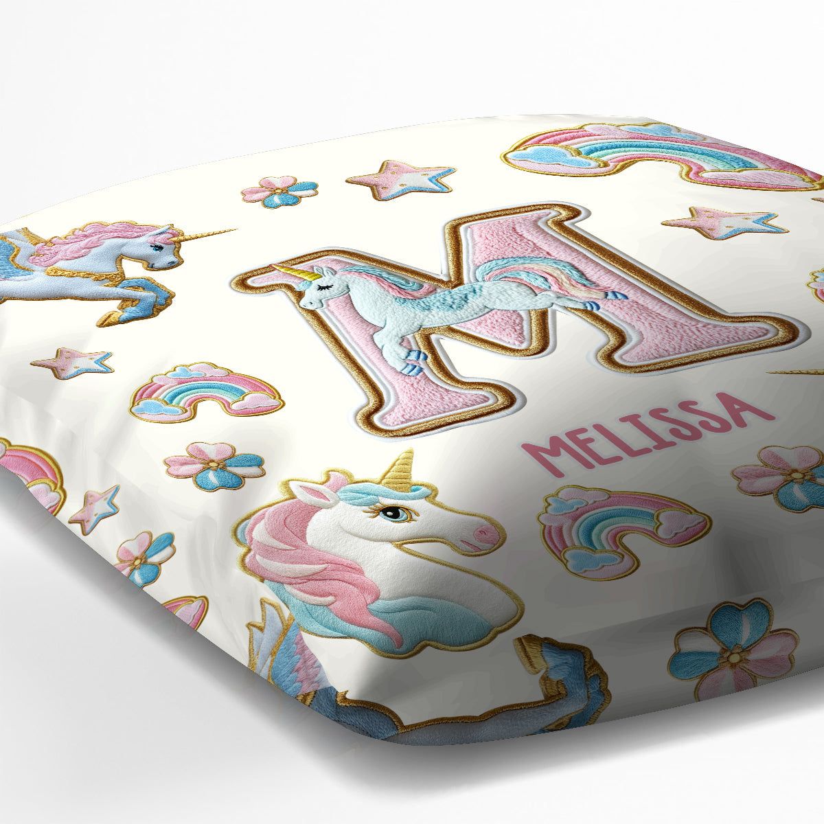 Coussin décoratif personnalisé pour enfant - Magnifique alphabet licorne