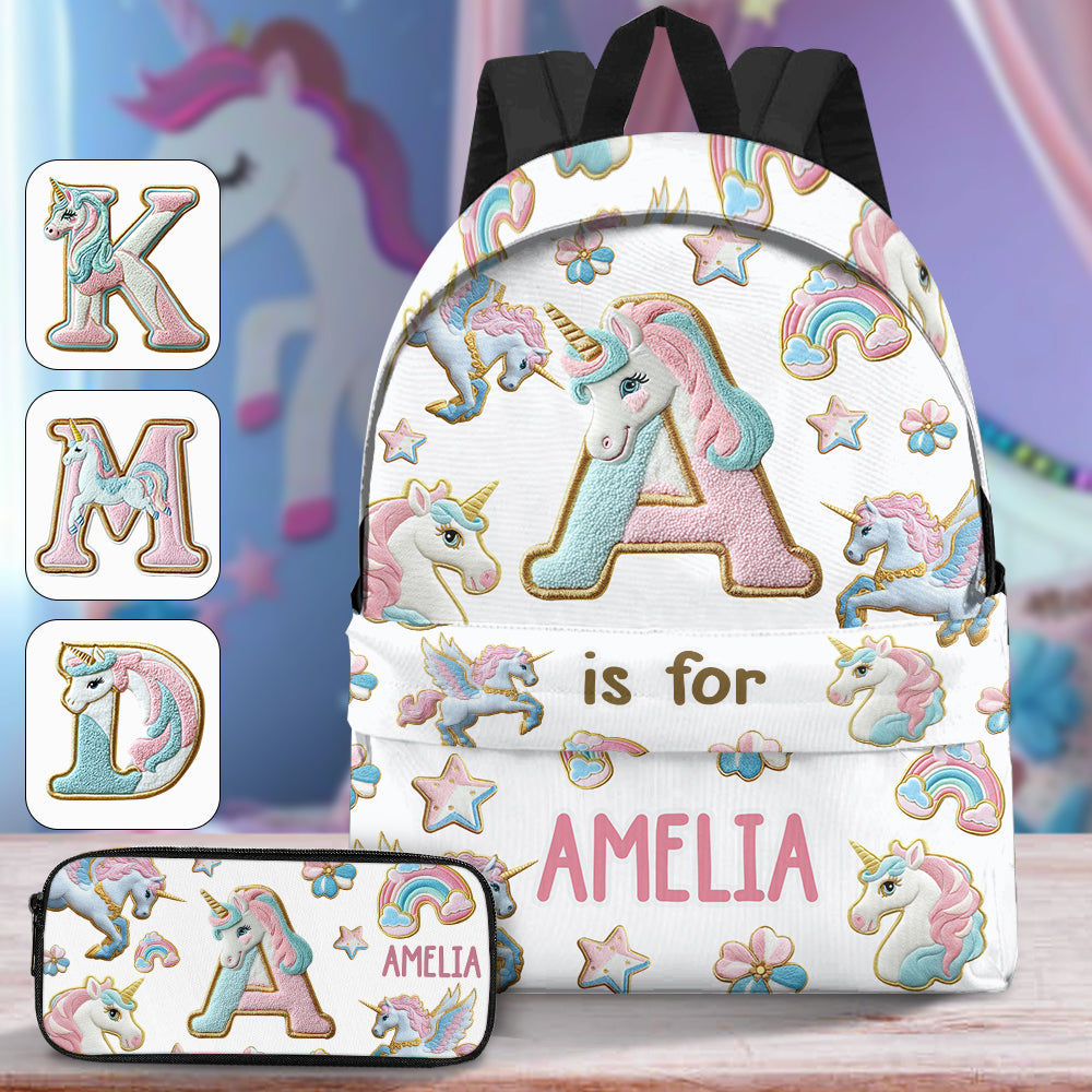 Magnifique alphabet licorne - Sac à dos et trousse personnalisés pour enfant