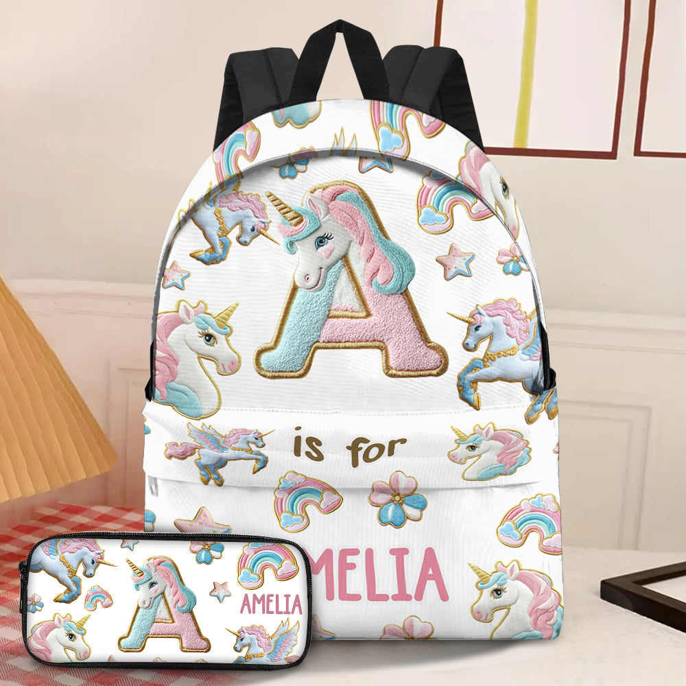 Magnifique alphabet licorne - Sac à dos et trousse personnalisés pour enfant