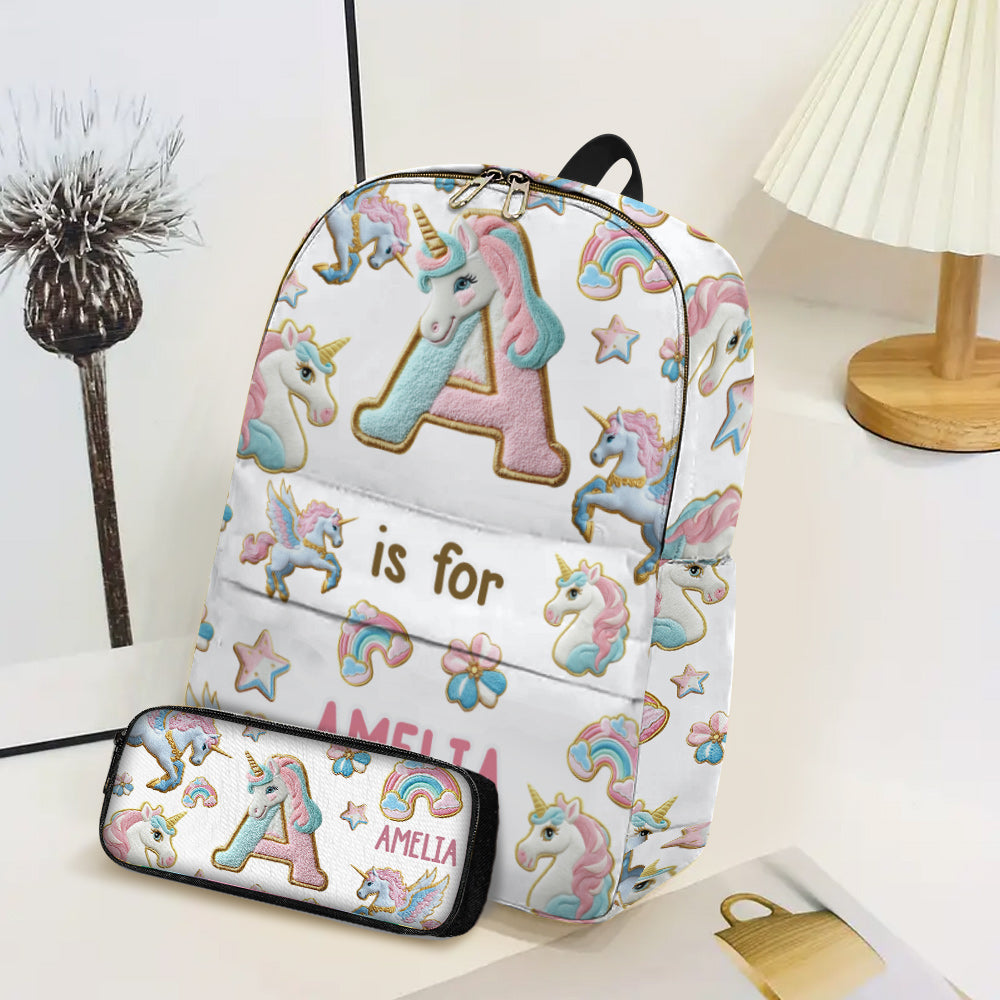 Magnifique alphabet licorne - Sac à dos et trousse personnalisés pour enfant