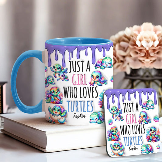 Mug personnalisé « Juste une fille qui aime les tortues » avec motif tortue