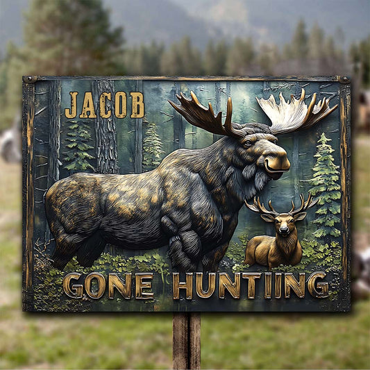 Parti chasser - Panneau métallique rectangulaire personnalisé « À la chasse »