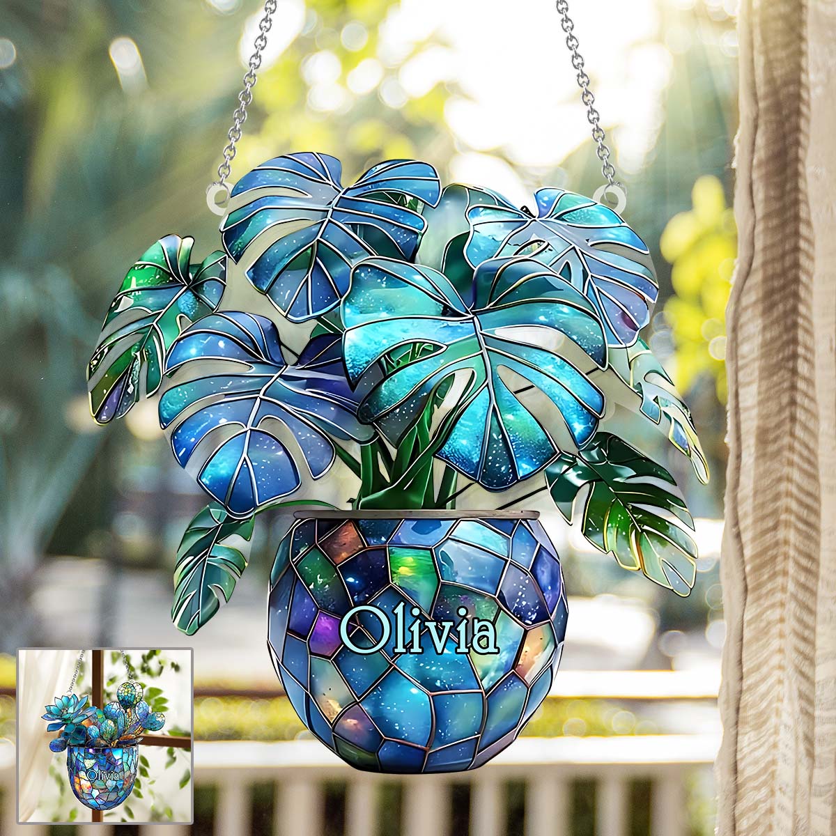 Monstera Deliciosa, Cactus - Ornement attrape-soleil personnalisé à suspendre à la fenêtre pour jardinage 