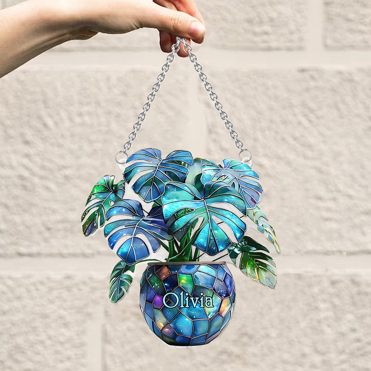 Monstera Deliciosa, Cactus - Ornement attrape-soleil personnalisé à suspendre à la fenêtre pour jardinage 