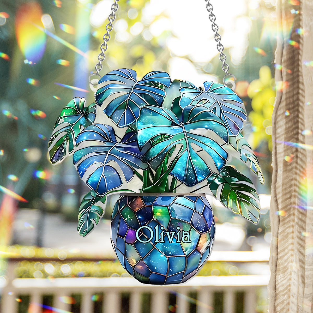 Monstera Deliciosa, Cactus - Ornement attrape-soleil personnalisé à suspendre à la fenêtre pour jardinage 