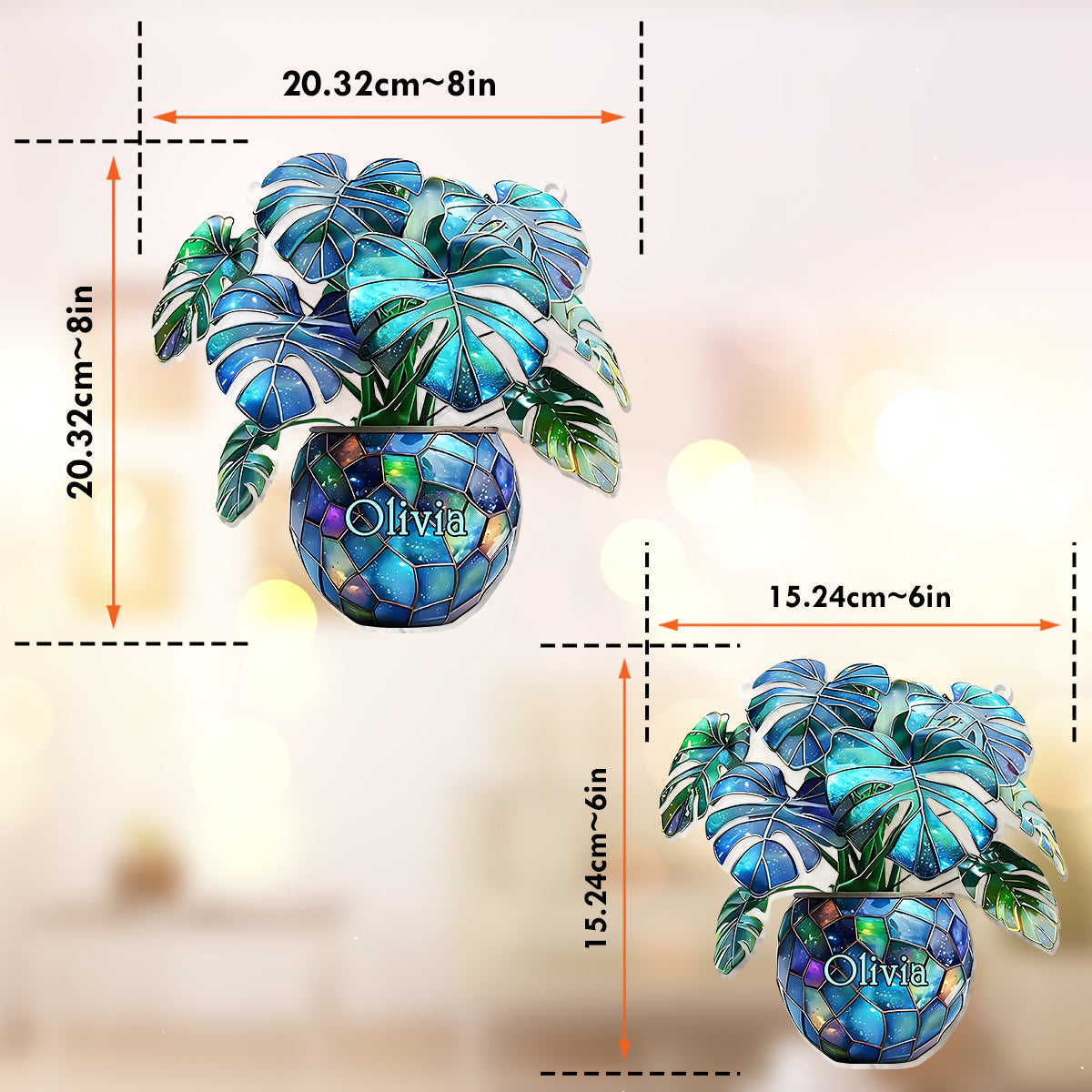 Monstera Deliciosa, Cactus - Ornement attrape-soleil personnalisé à suspendre à la fenêtre pour jardinage 