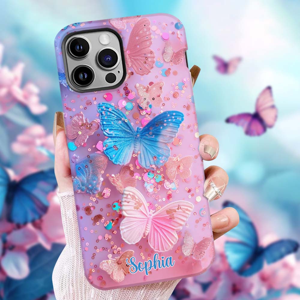 Coque de téléphone personnalisée avec motif papillon scintillant - Papillons scintillants
