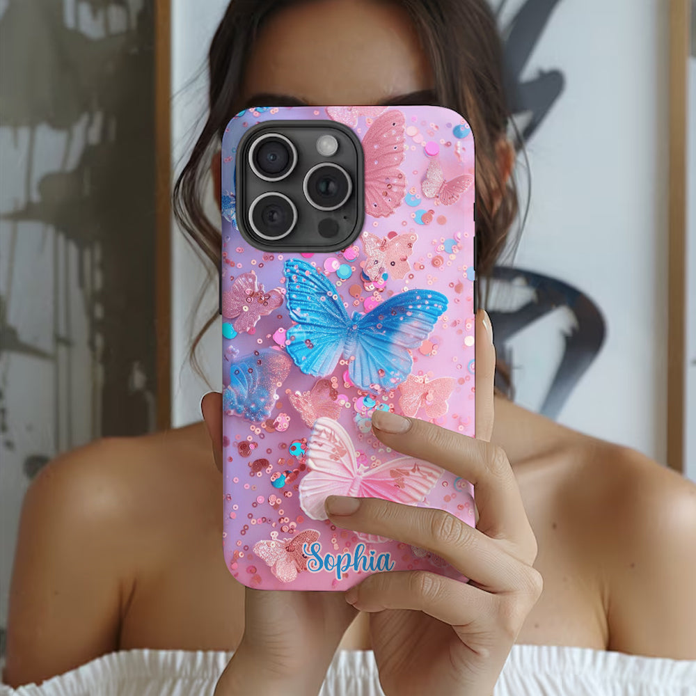 Coque de téléphone personnalisée avec motif papillon scintillant - Papillons scintillants