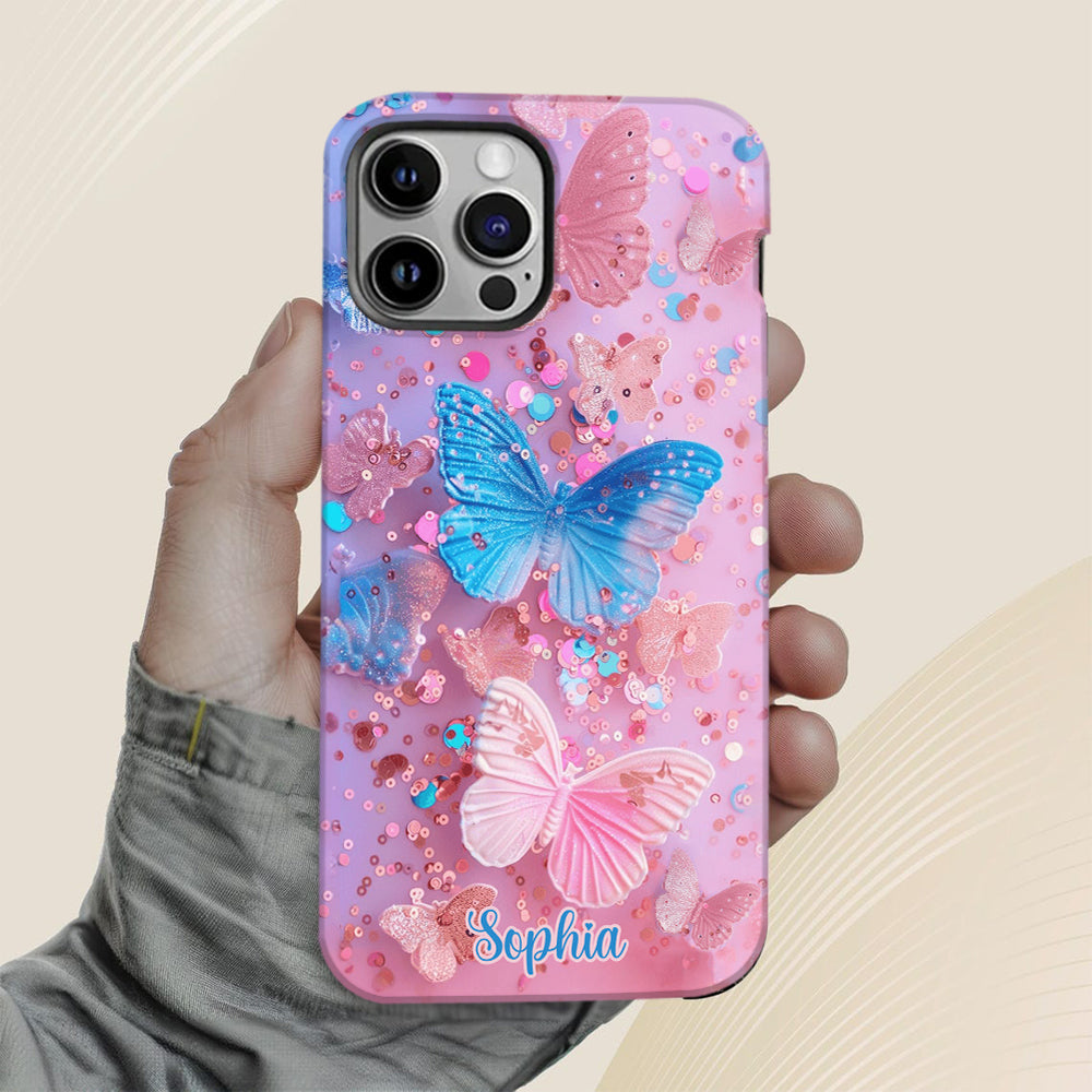 Coque de téléphone personnalisée avec motif papillon scintillant - Papillons scintillants