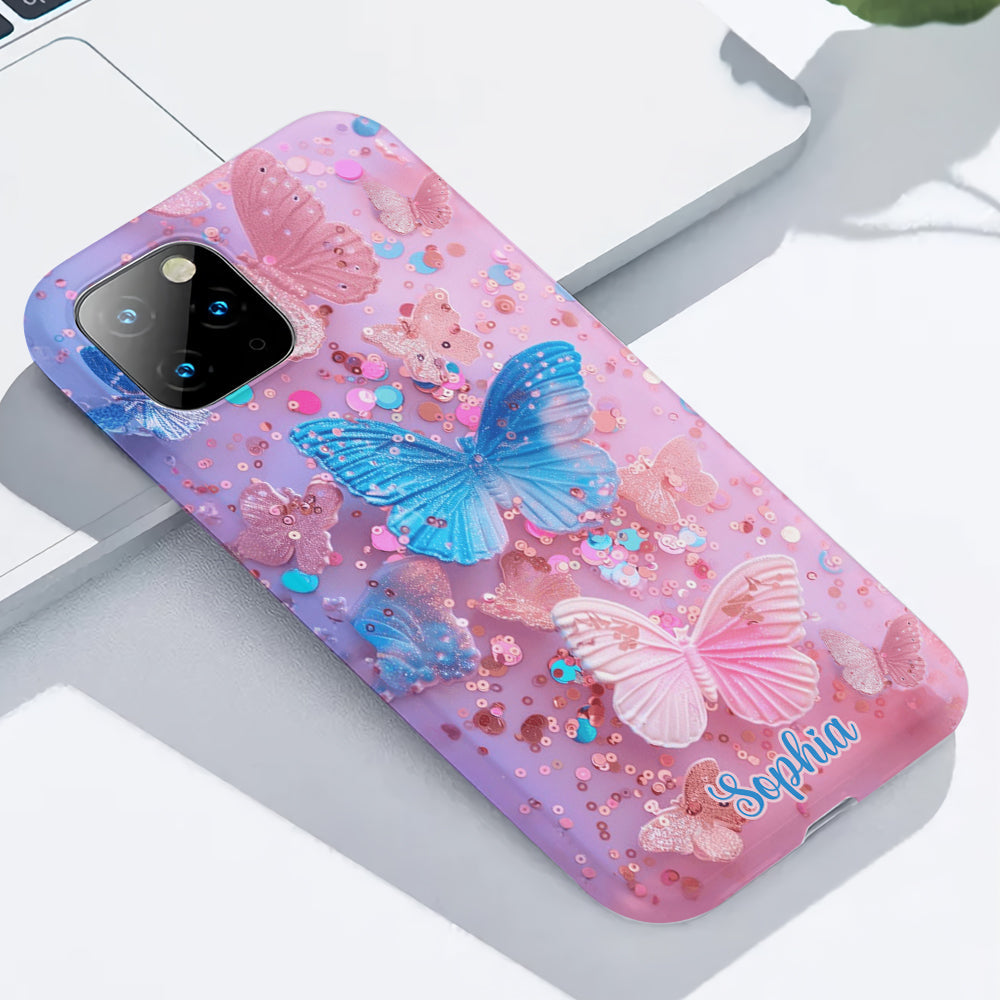 Coque de téléphone personnalisée avec motif papillon scintillant - Papillons scintillants