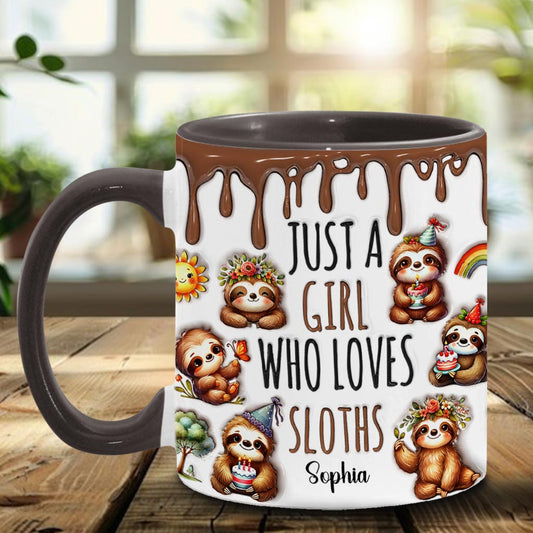 Mug personnalisé « Juste une fille qui adore les paresseux » avec motif paresseux
