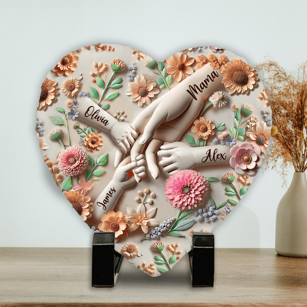 Hold Our Hands - Personalized Mother Heart Shaped Stone