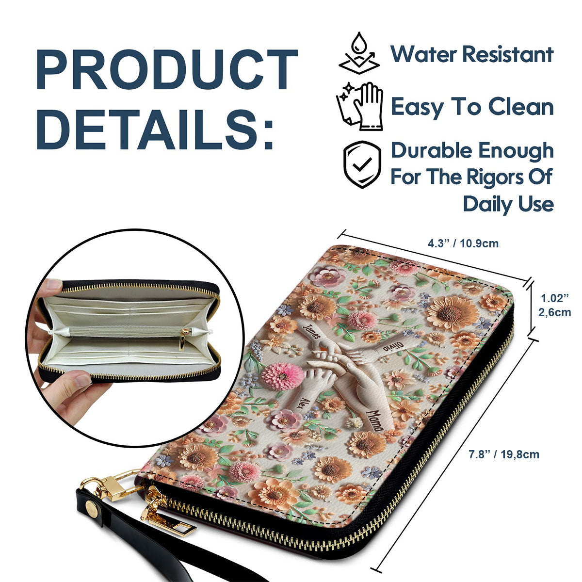 Hold Our Hands - Personalized Mother Leather Long Wallet