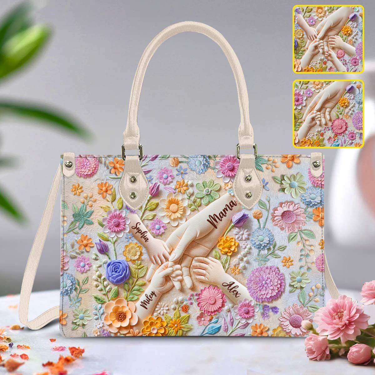 Tenez-nous la main - Sac à main personnalisé en cuir de mère