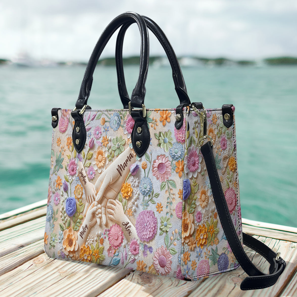 Tenez-nous la main - Sac à main personnalisé en cuir de mère