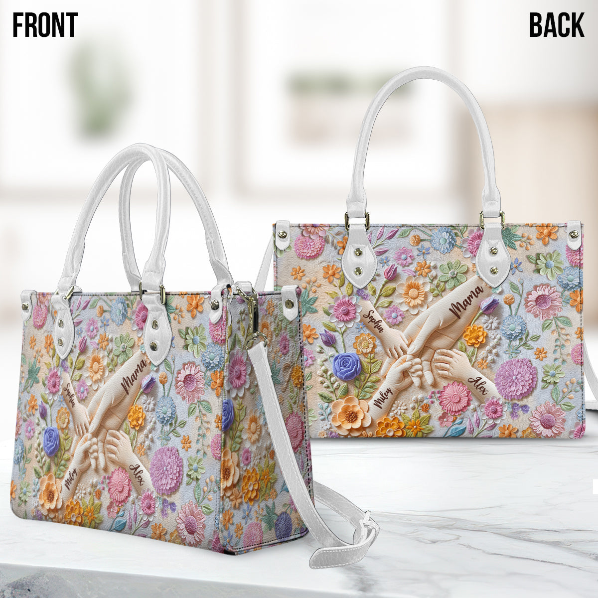 Tenez-nous la main - Sac à main personnalisé en cuir de mère