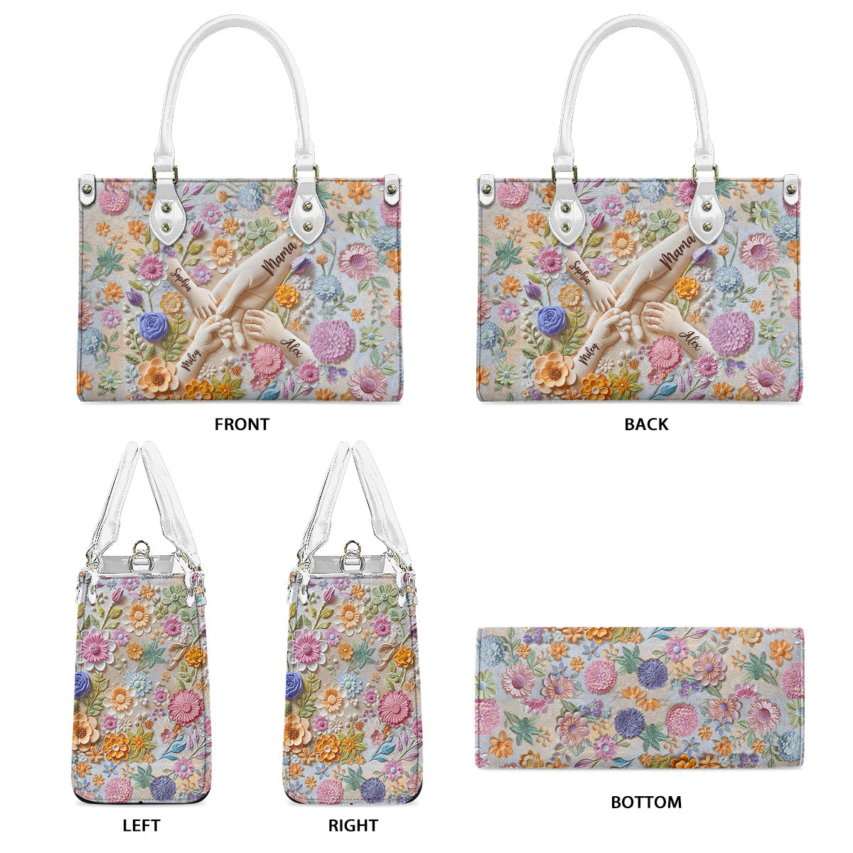 Tenez-nous la main - Sac à main personnalisé en cuir de mère