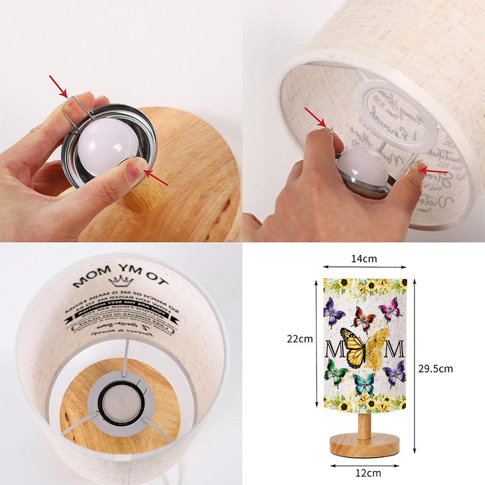 Floral Butterflies - Personalized Mother Tableside Lamp With Wood Base