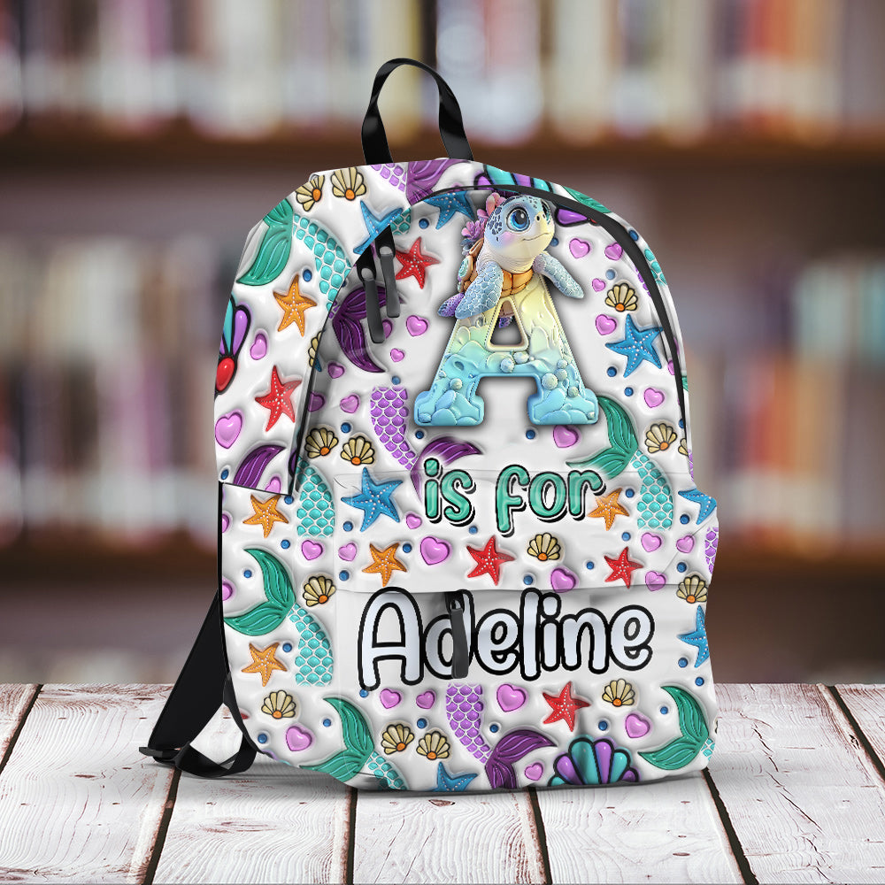 Sac à dos enfant personnalisé avec l'alphabet des tortues mignonnes