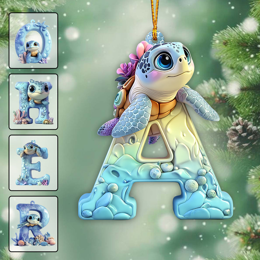 Lettre tortue mignonne - Ornement personnalisé pour enfant