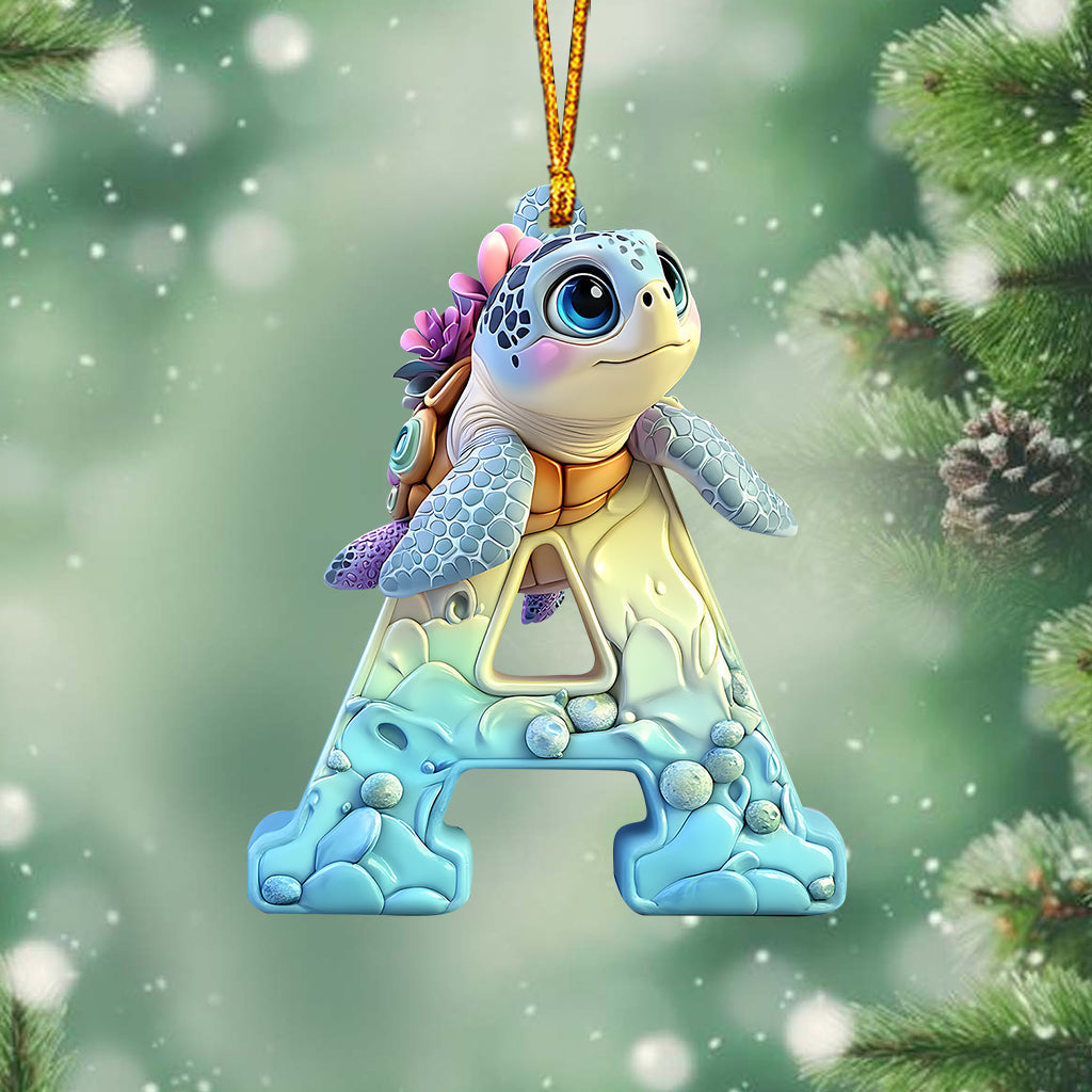 Lettre tortue mignonne - Ornement personnalisé pour enfant