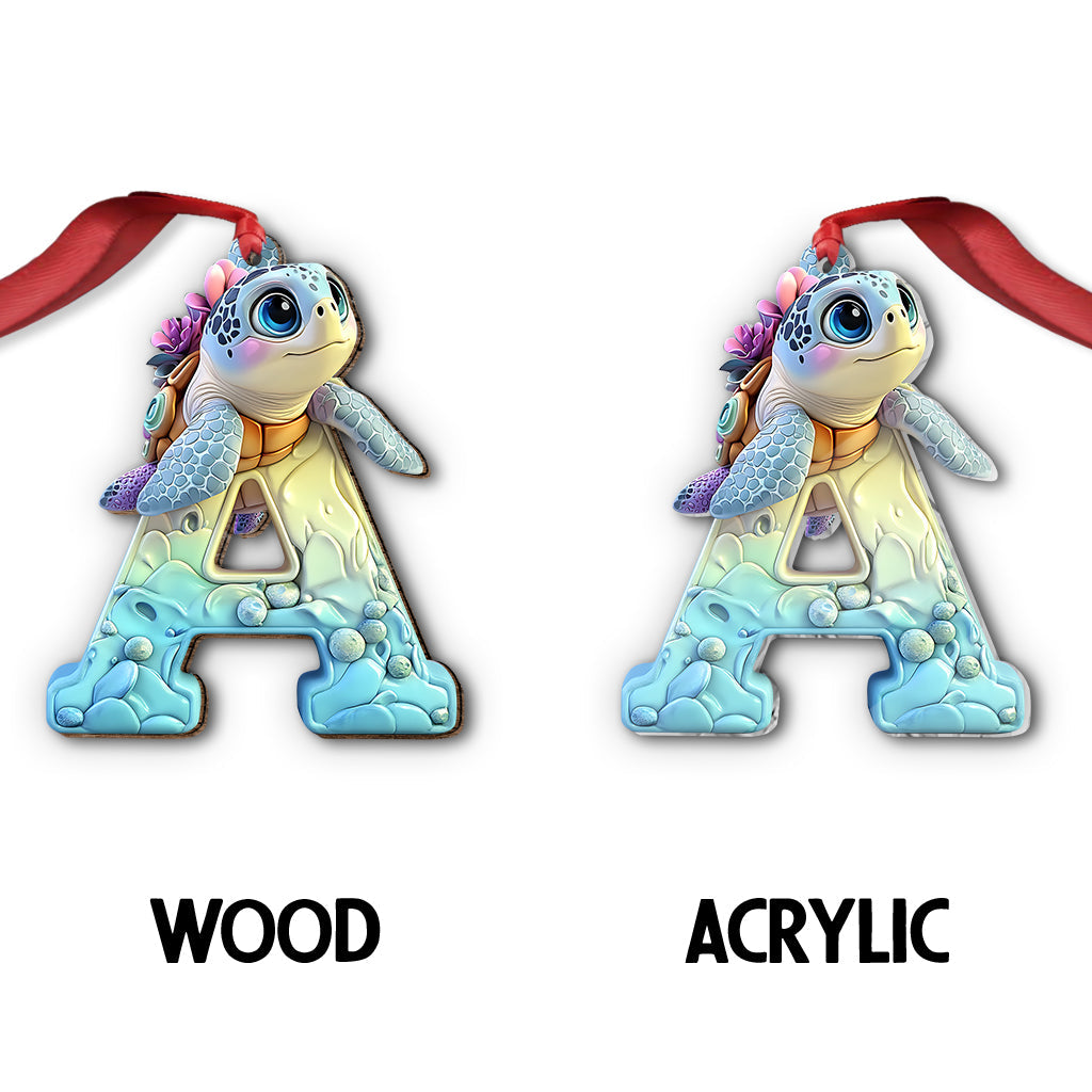 Lettre tortue mignonne - Ornement personnalisé pour enfant