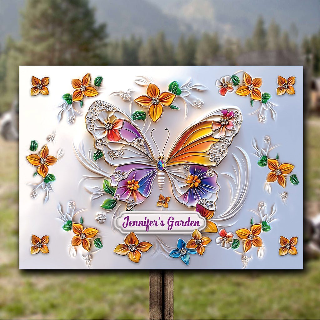 Superbe panneau métallique rectangulaire personnalisé pour le jardinage - Papillon, libellule, abeille, colibri