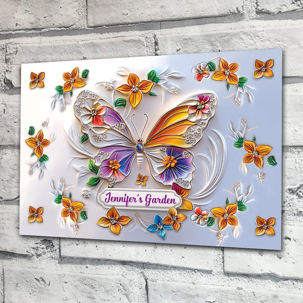 Superbe panneau métallique rectangulaire personnalisé pour le jardinage - Papillon, libellule, abeille, colibri