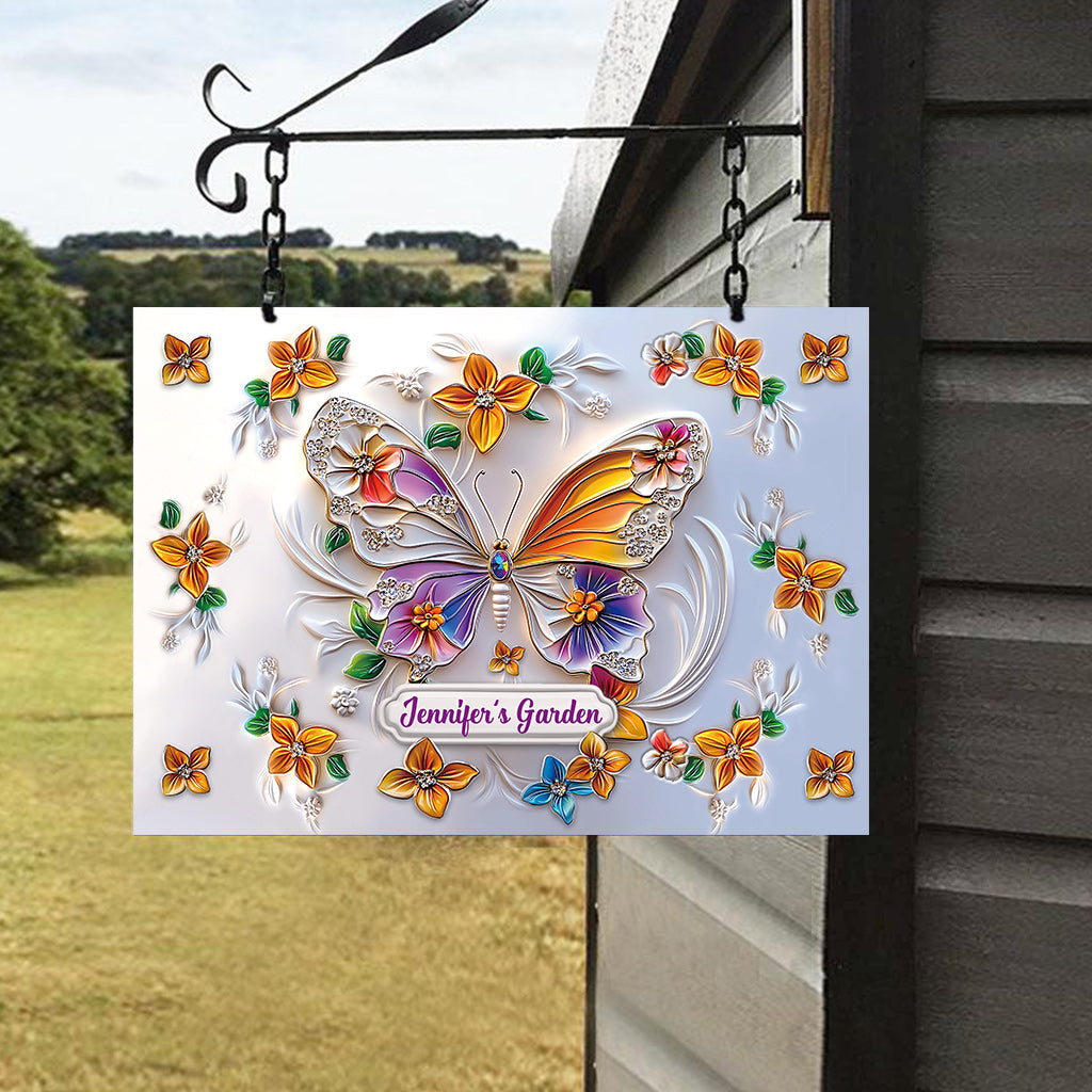 Superbe panneau métallique rectangulaire personnalisé pour le jardinage - Papillon, libellule, abeille, colibri