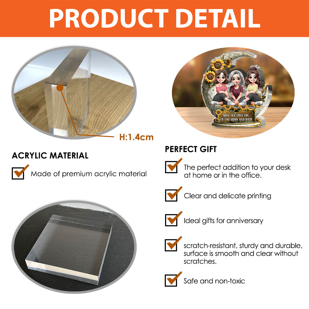Je t'aime jusqu'à la lune et retour - Plaque acrylique personnalisée pour maman