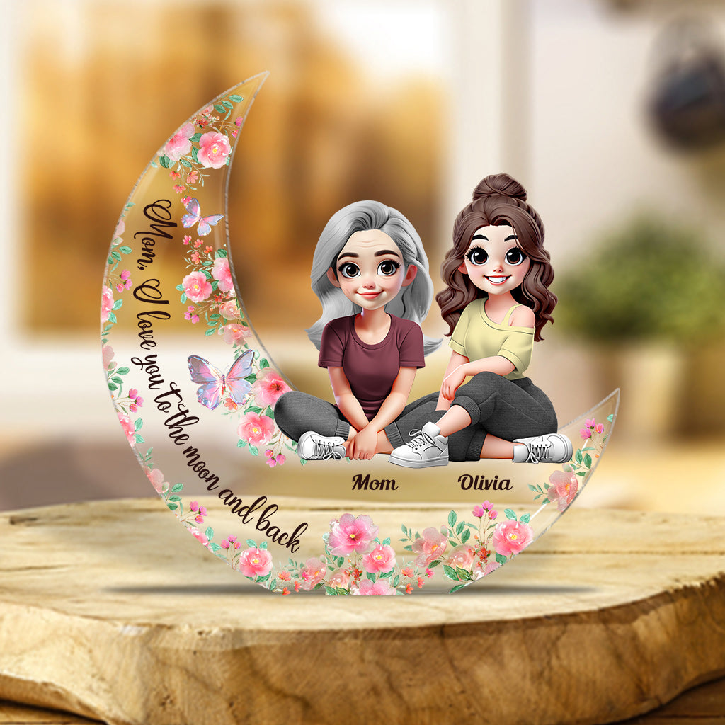 Je t'aime jusqu'à la lune et retour - Plaque acrylique personnalisée pour maman